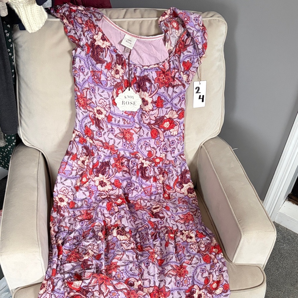 Knox Rose Lavender Floral Ruffle Sleeve Dress